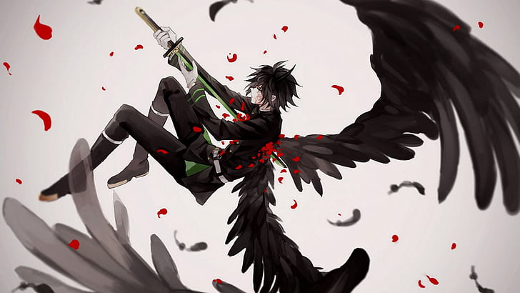 wings, angel, sword, anime, art, Owari no Seraph, the last Seraphim