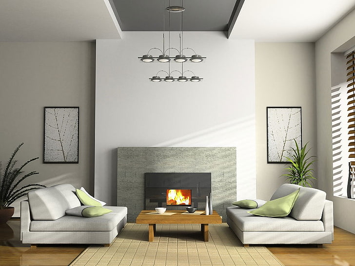 gray fabric 2-piece sofa, indoors, interior design, living room