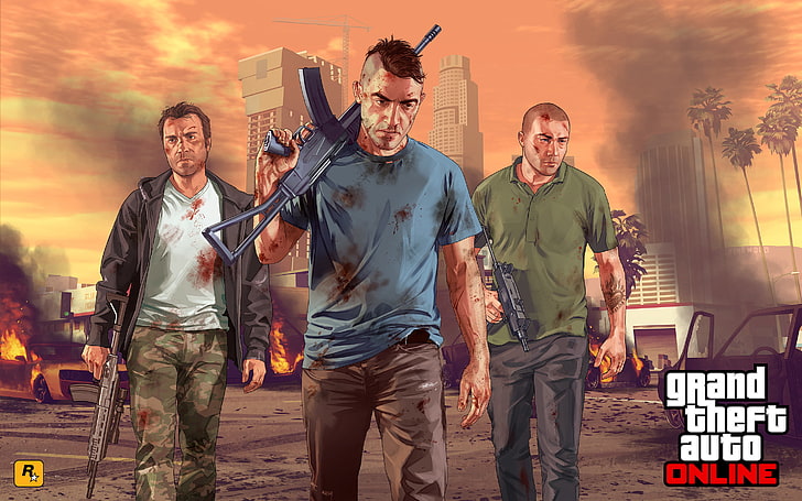 Grand Theft Auto Online wallpaper, the city, soldiers, art, Grand Theft Auto 5