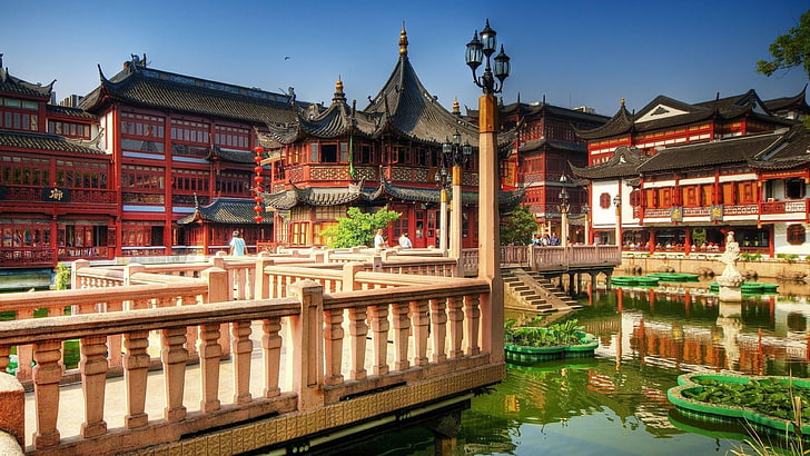 tea palace, shanghai, china, asia, pond, yuyuan garden, peace, HD wallpaper