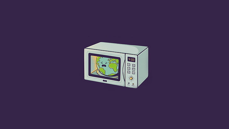white microwave oven illustration, minimalism, global warming, HD wallpaper