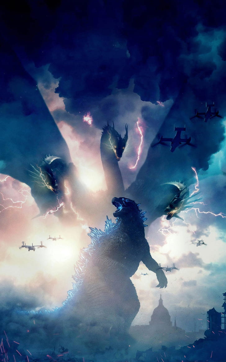 Godzilla, Godzilla: King of the Monsters, artwork, kaiju, King Ghidorah, HD wallpaper