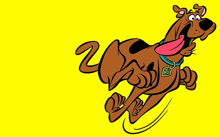 Scooby Doo Running, Scooby illustration, Cartoons, yellow, colored background, HD wallpaper