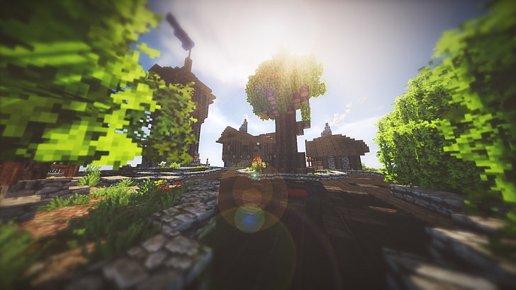 Minecraft game application, shaders, plant, sky, architecture, HD wallpaper