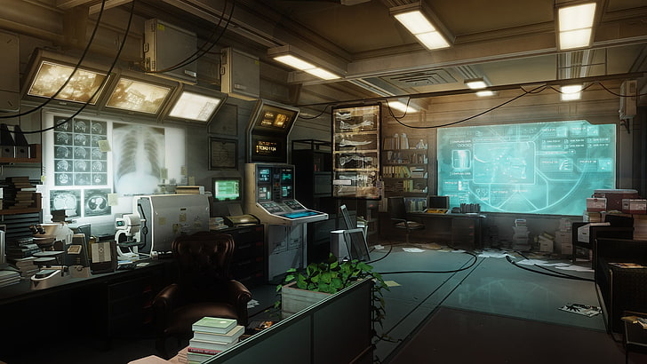 black and white wooden kitchen cabinet, Deus Ex, video games