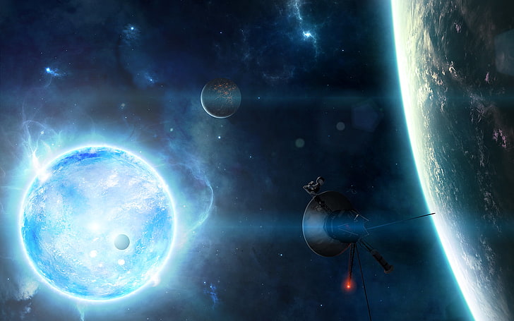 space satellite and planets illustration, stars, galaxy, planet - space, HD wallpaper