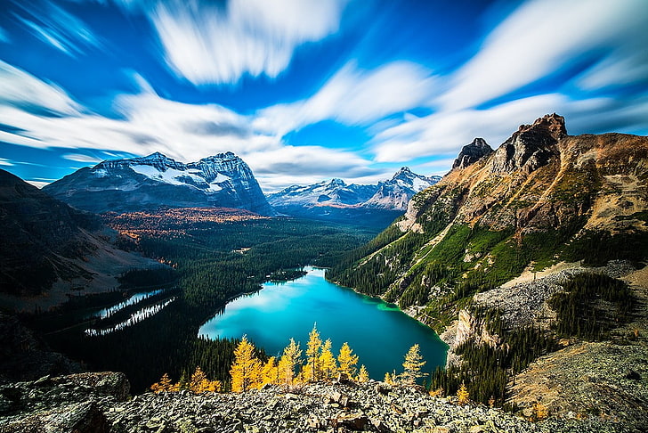 body of water, landscape, nature, mountains, snowy peak, lake, HD wallpaper