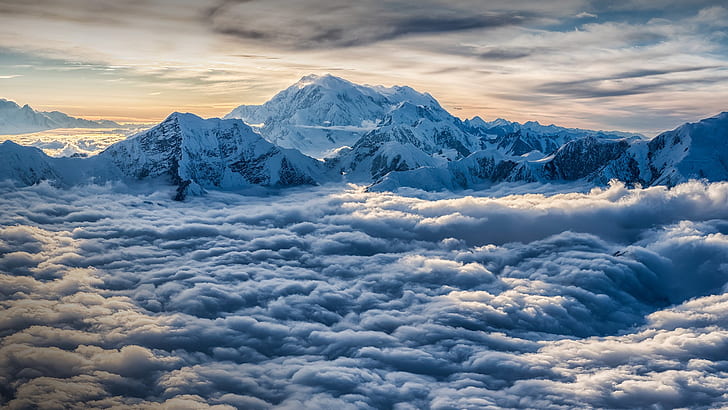 clouds, sky, mountains, snowy mountain, horizon, Mount Logan, HD wallpaper