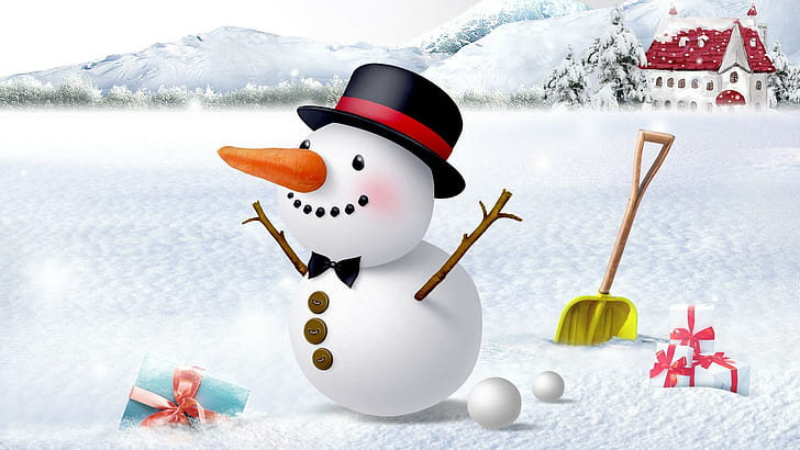 Fun To Be A Snowman, gifts, church, mountains, ze, cold, happy, HD wallpaper