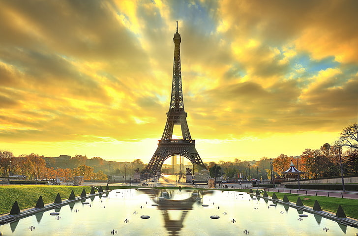Eiffel Tower, Paris, autumn, trees, the city, Park, paris - France, HD wallpaper