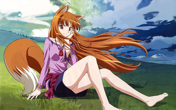 anime, anime girls, Spice and Wolf, Holo, cloud - sky, nature, HD wallpaper