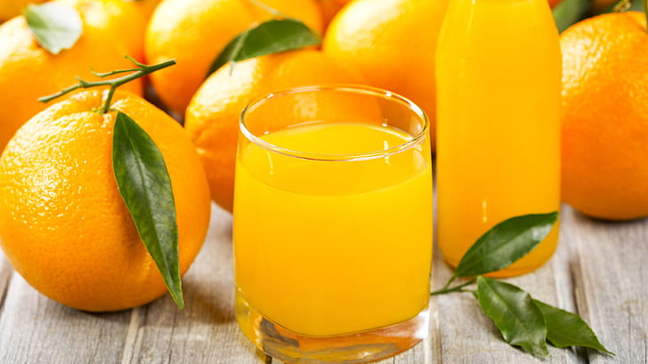 Orange juice, citrus, fruits, cups, HD wallpaper
