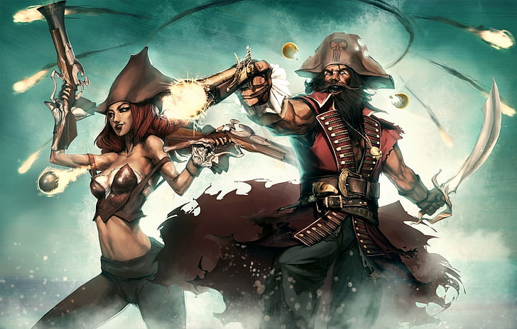 male and female pirates illustration, fantasy art, League of Legends, HD wallpaper