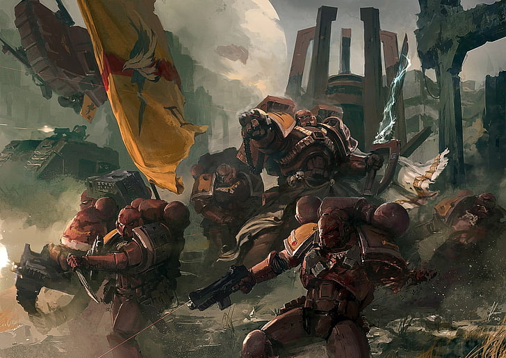 group of soldier digital wallpaper, Warhammer 40,000, space marines