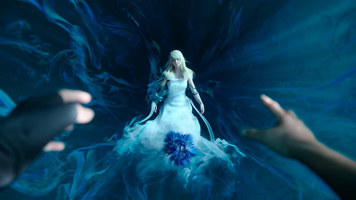 Final Fantasy XV, blue flowers, Luna (Final Fantasy XV), Noctis, HD wallpaper