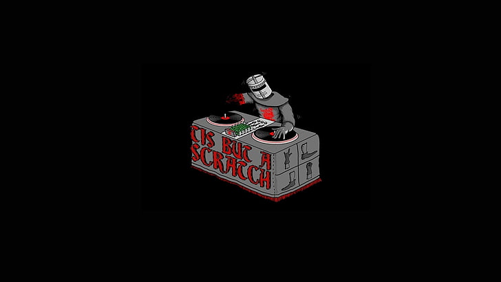DJ controller illustrator, dark humor, Black knight, Monty Python and the Holy Grail, HD wallpaper