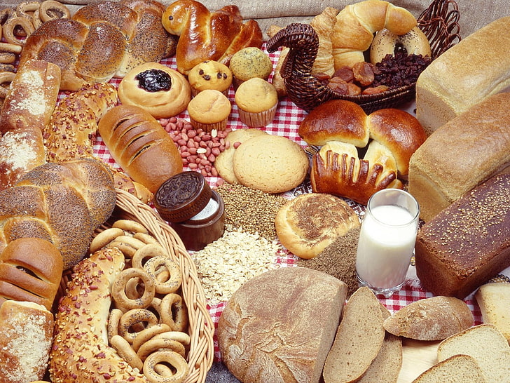 baked pastries, pies, breads, cakes, delicious, milk, baking