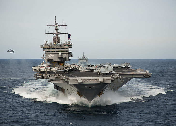 black and beige ship, sea, wave, the carrier, USS Enterprise