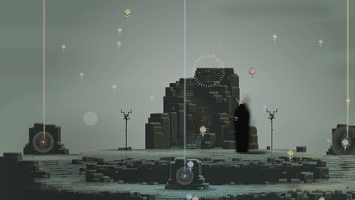 black concrete building illustration, pixel art, video games