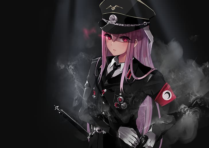 Reisen Udongein Inaba, Nazi, Touhou, uniform, pink hair, red eyes, HD wallpaper