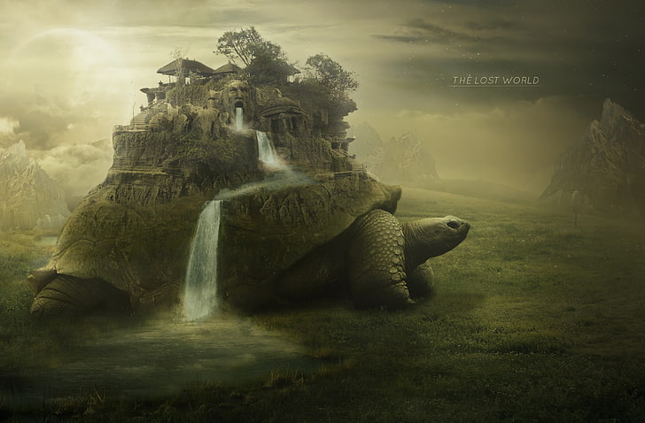 The Lost World poster, fantasy art, turtle, nature, digital art, HD wallpaper