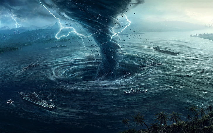 sea tornado digital wallpaper, Desktopography, Natural Disaster