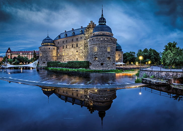 Sweden Orebro, Sverige, Örebro slott, castle, river, water, reflection, HD wallpaper