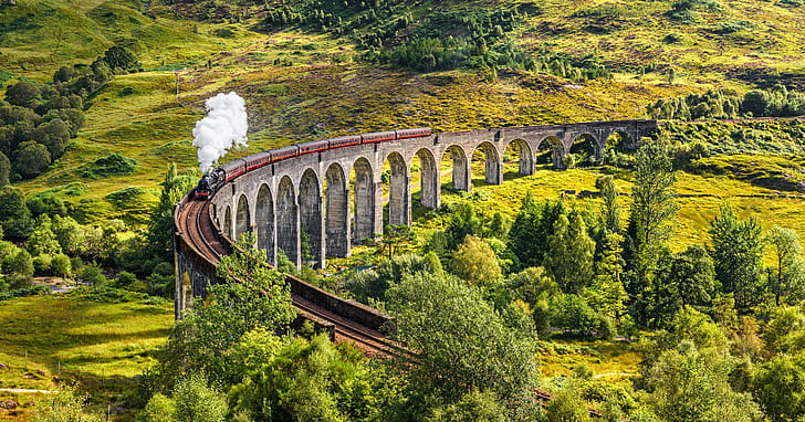 The engine, Scotland, Train, Viaduct, 1901, Glenfinnan, Glenfinnan Viaduct, HD wallpaper