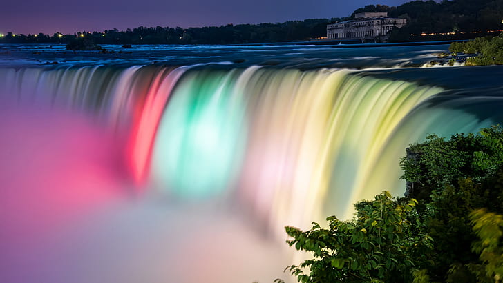 Niagara Falls beautiful colors, night, Canada, HD wallpaper