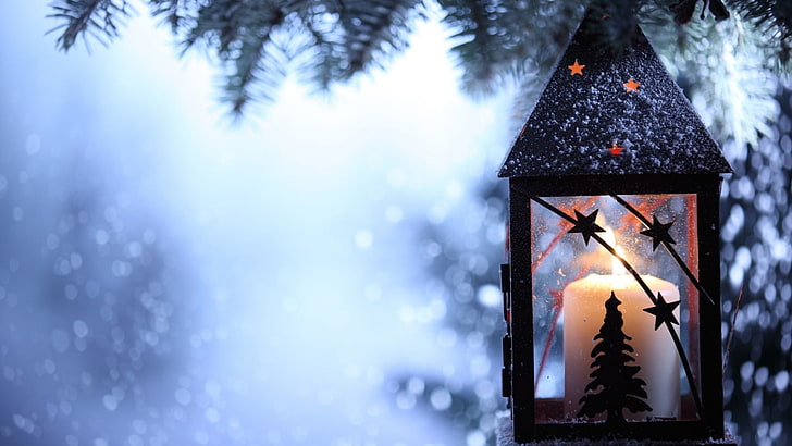 Christmas, holiday, lantern, snow, winter, nature, cold temperature, HD wallpaper