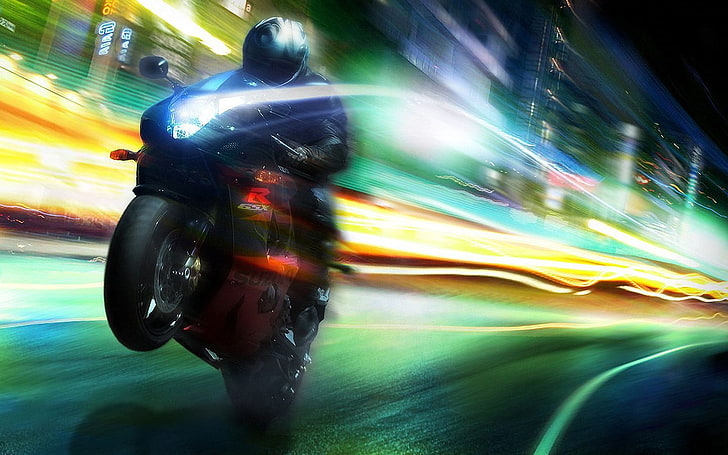 time lapse photography of man riding on sports bike, motorcycle, HD wallpaper