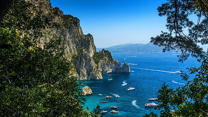 rock, napoli, blue sea, europe, italy, capri, mount scenery, HD wallpaper