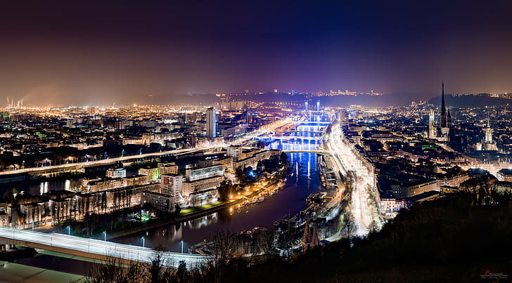 time lapse photography of city at night, rouen, rouen, Night  time, HD wallpaper