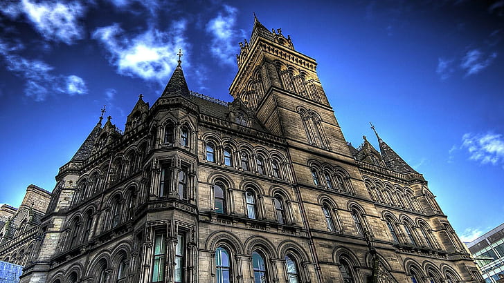 Manchester City Hall Hdr, building city, clouds, nature and landscapes, HD wallpaper