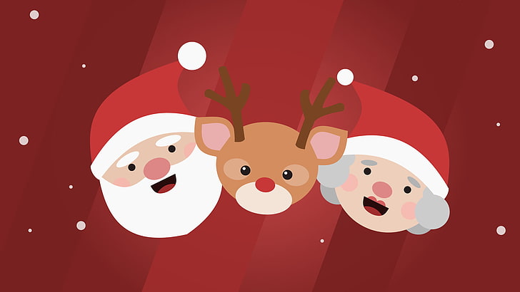 Santa Claus, Rudolph, and Mrs. Santa illustration, Christmas, HD wallpaper