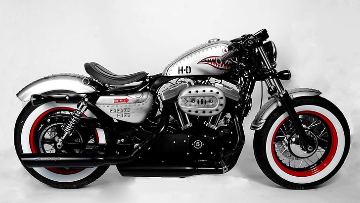 silver and black cruiser motorcycle, Harley Davidson, 48, chrome