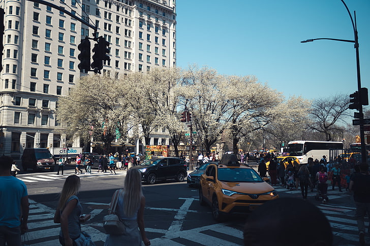 orange SUV, photography, people, New York City, New York Taxi, HD wallpaper