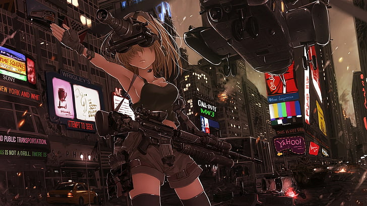 Anime Night Vision Rifle HD, girl holding gun, cartoon/comic