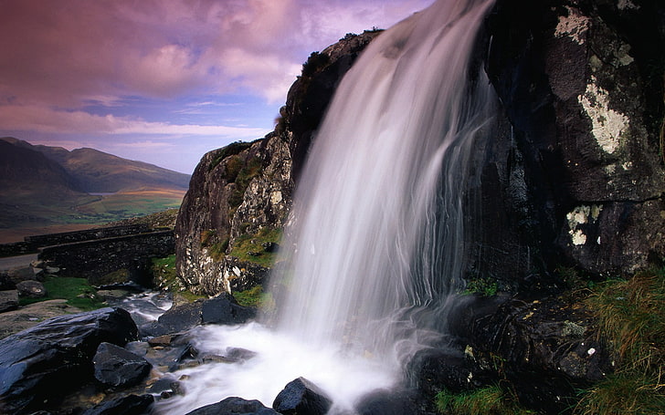 waterfall, nature, rocks, hills, creeks, Ireland, scenics - nature