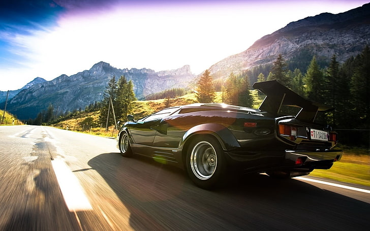 black coupe, Lamborghini Countach, transportation, mode of transportation, HD wallpaper