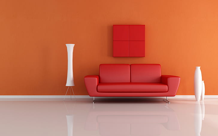 living rooms, photography, couch, red, HD wallpaper