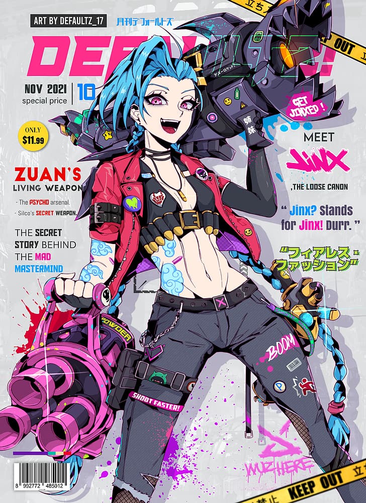 tattoo, magazine, magazine cover, Defaultz_17, Jinx (League of Legends), HD wallpaper