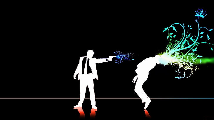 man in suit jacket firing gun illustration, abstract, shooting, HD wallpaper