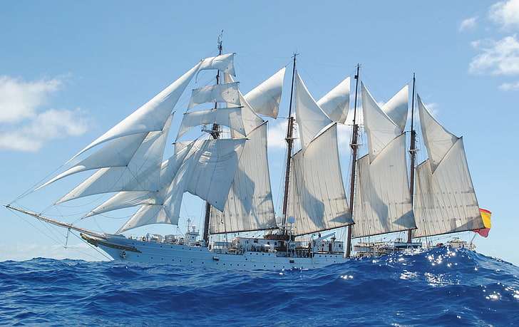 white sail ship, sailing, sailing ship, water, sea, nautical vessel