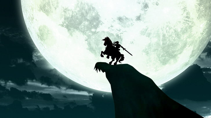 silhouette of person riding horse wallpaper, The Legend of Zelda, HD wallpaper