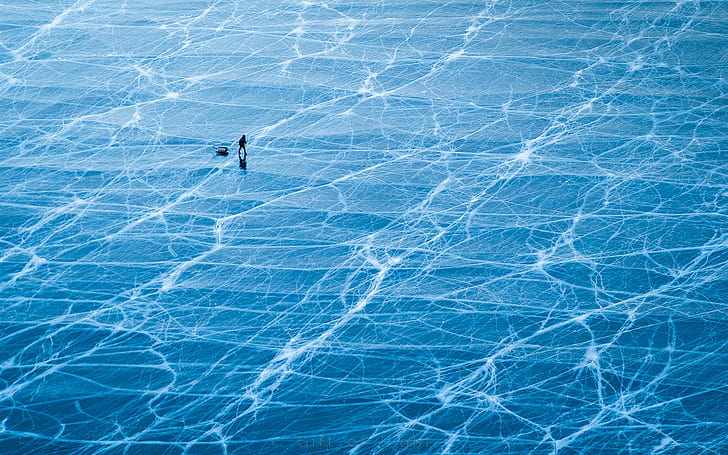 lake Baikal, ice surface, blue, Russia, frozen sea, HD wallpaper