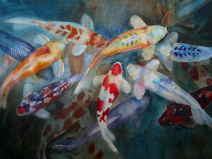 Koi Fish Fish Painting HD, digital/artwork, HD wallpaper