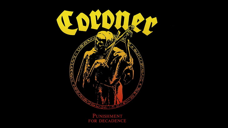 Coroner logo, Punishment for Decadence, skeleton, skull, thrash metal
