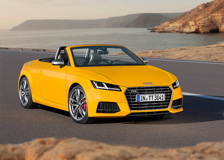 yellow Audi convertible coupe, tts, roadster, 2014, car, sports Car