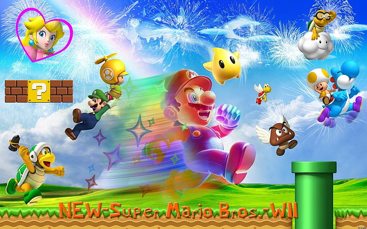 Mario, New Super Mario Bros. Wii, Bowser, Goomba, Koopa Troopa, HD wallpaper